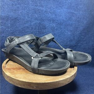 TEVA Ysidro Black Leather Cork Wedge Platform Heel Women’s Size 9